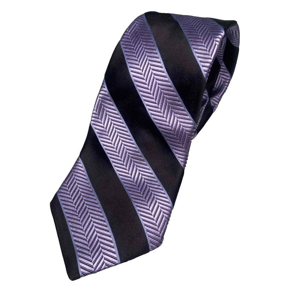 Michael Kors Mens Tie Black Purple Striped Silk Business Classic preppy USA made